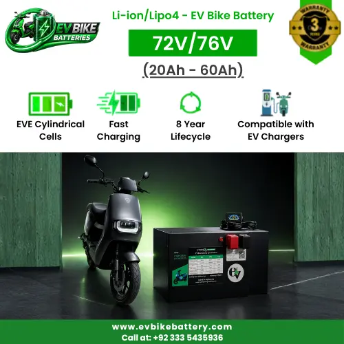 72V & 76V Li-ion / LiFePO₄ EV Bike Battery (20Ah-60Ah)